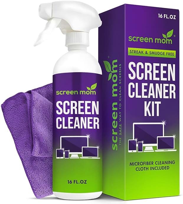 Screen Mom Screen Cleaner Spray and Microfiber Cloth 16oz Screen Cleaner Spray and Wipe for TV, Laptop, Computer, Phone, iPad, Car Screen Cleaning Kit Electronic Cleaner Spray - Product Image
