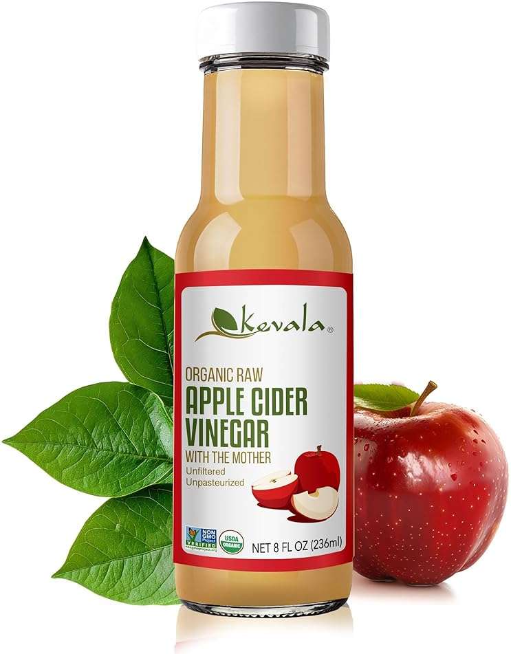Kevala Organic Raw Apple Cider Vinegar - Glass Bottle, Unfiltered and Unpasteurized Apple Cider Vinegar with Mother for Cooking, Made with Selected Fresh Apples, Ingredient for Immunity Shots, 8 oz - Image 1