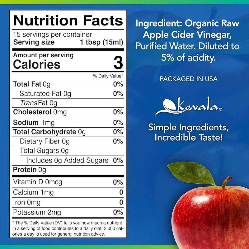 Kevala Organic Raw Apple Cider Vinegar - Glass Bottle, Unfiltered and Unpasteurized Apple Cider Vinegar with Mother for Cooking, Made with Selected Fresh Apples, Ingredient for Immunity Shots, 8 oz - Image 2