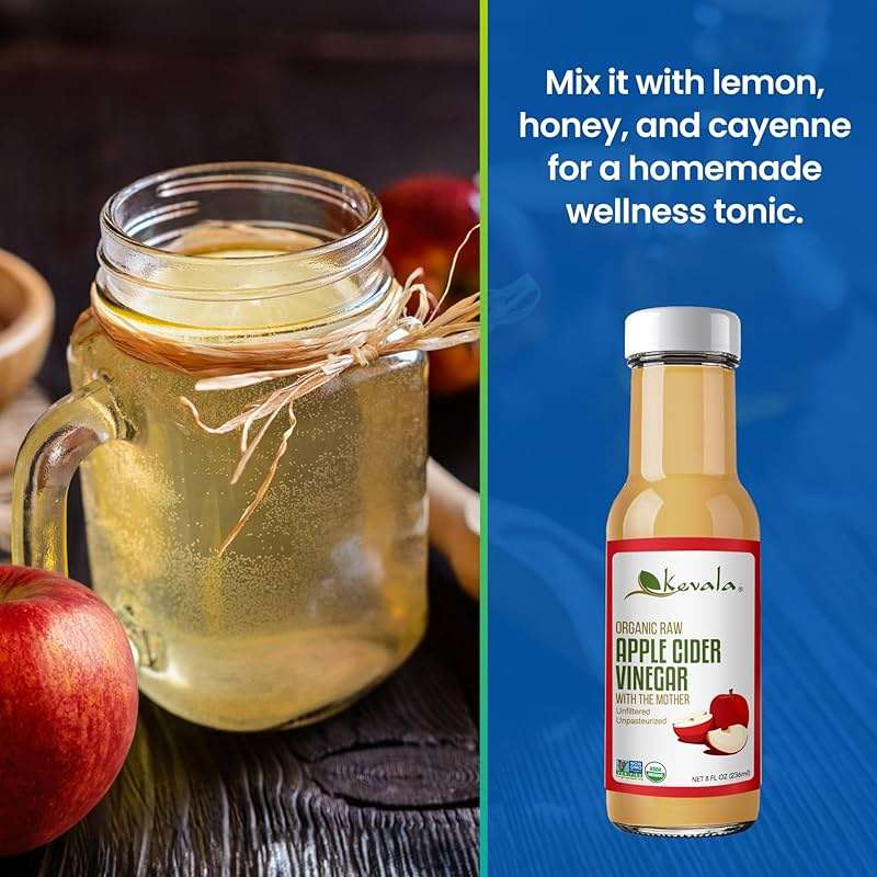 Kevala Organic Raw Apple Cider Vinegar - Glass Bottle, Unfiltered and Unpasteurized Apple Cider Vinegar with Mother for Cooking, Made with Selected Fresh Apples, Ingredient for Immunity Shots, 8 oz - Image 4