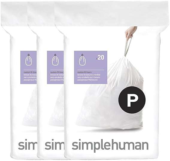 simplehuman Code P 60 Count Custom Fit Liners, Drawstring Kitchen Trash Bags, One-by-One Mess-Free Dispense, Extra Thick & Double Seamed, 50% PCR Plastic, 50-60 Liter / 13-16 Gallon, White - Image 1