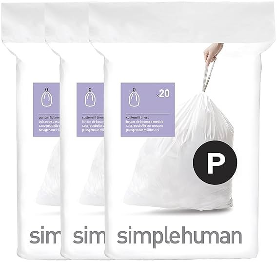 simplehuman Code P 60 Count Custom Fit Liners, Drawstring Kitchen Trash Bags, One-by-One Mess-Free Dispense, Extra Thick & Double Seamed, 50% PCR Plastic, 50-60 Liter / 13-16 Gallon, White - Product Image