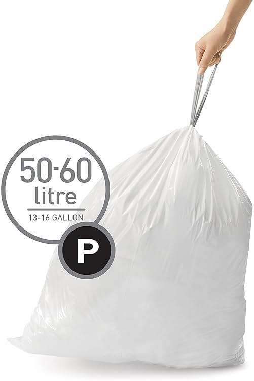 simplehuman Code P 60 Count Custom Fit Liners, Drawstring Kitchen Trash Bags, One-by-One Mess-Free Dispense, Extra Thick & Double Seamed, 50% PCR Plastic, 50-60 Liter / 13-16 Gallon, White - Image 2