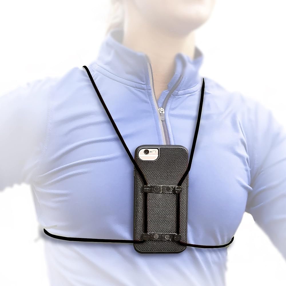 Rooster Wrap Black - Retractable Cell Phone Holder - Mobile Phone Chest Mount - Universal Cell Phone Accessory - Smart Phone Harness - Body Lanyard - Product Image