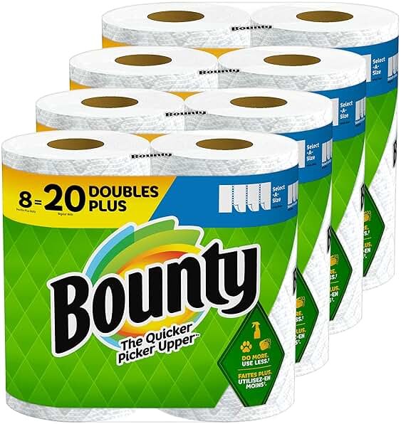 Bounty Select-A-Size Paper Towels, White, 8 Double Plus Rolls = 20 Regular Rolls - Product Image