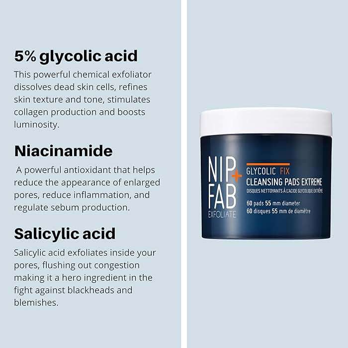Nip + Fab Glycolic Fix Night Pads Extreme (60 Count) – 5% Glycolic Acid Exfoliating Face Pads with Salicylic Acid – Resurfacing AHA BHA Chemical Peel for Blemishes & Texture - Image 5