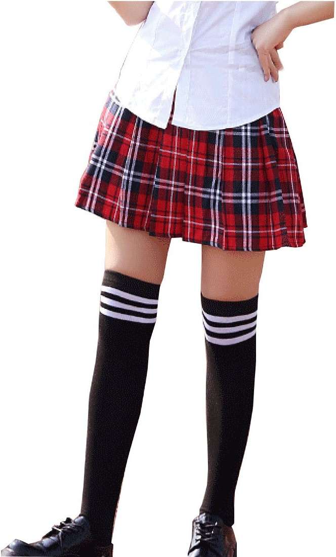 Women's School Uniform Flared Slim Plaid Pleated Skirts(XL,Red Blue) - Image 4