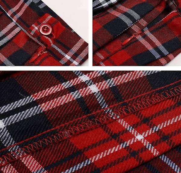 Women's School Uniform Flared Slim Plaid Pleated Skirts(XL,Red Blue) - Image 5
