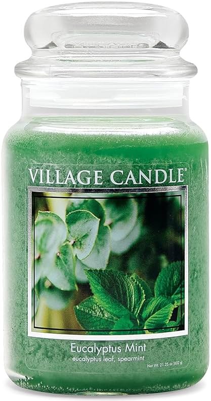 Village Candle Eucalyptus Mint Large Glass Apothecary Jar Scented Candle, 21.25 oz, Green - Product Image