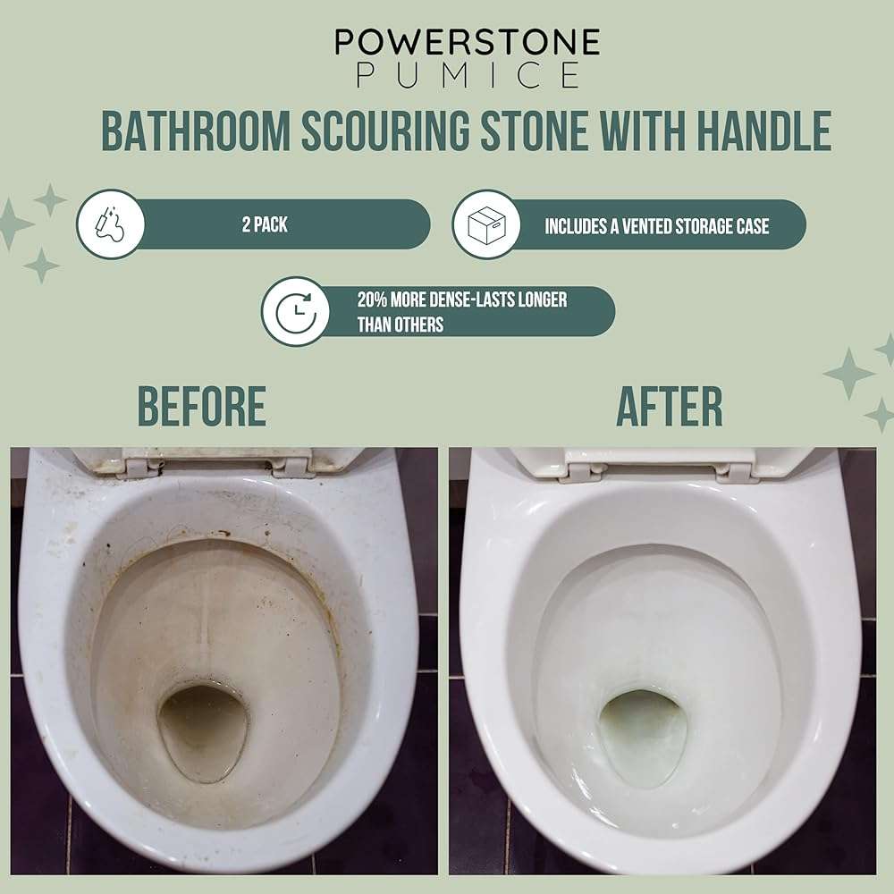 Powerstone Pumice Stone Toilet Bowl Cleaner with Handle (2-pack) - A Solution for Hard Water Stains on Toilets, Grills, Tiles, Grout & Pools - Image 2