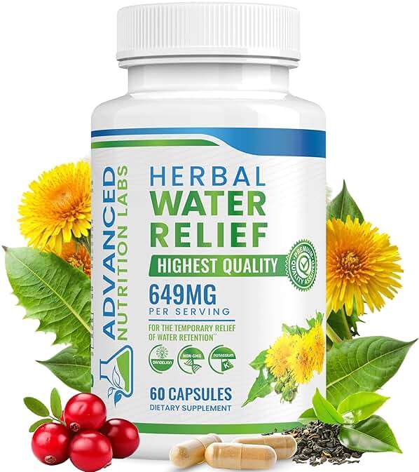 Herbal Water Relief Diuretic Water Pills for Water Retention, Bloating, Swollen Legs, Feet - Dandelion Extract Supplement - Water Retention Loss - Diuretics for Women & Men - 60 Capsules - Image 1