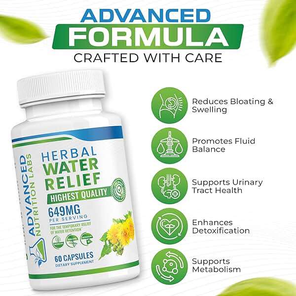 Herbal Water Relief Diuretic Water Pills for Water Retention, Bloating, Swollen Legs, Feet - Dandelion Extract Supplement - Water Retention Loss - Diuretics for Women & Men - 60 Capsules - Image 3