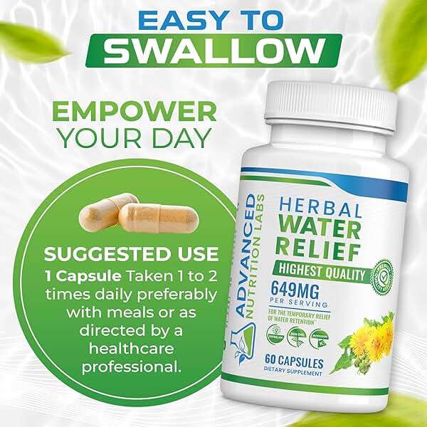 Herbal Water Relief Diuretic Water Pills for Water Retention, Bloating, Swollen Legs, Feet - Dandelion Extract Supplement - Water Retention Loss - Diuretics for Women & Men - 60 Capsules - Image 6