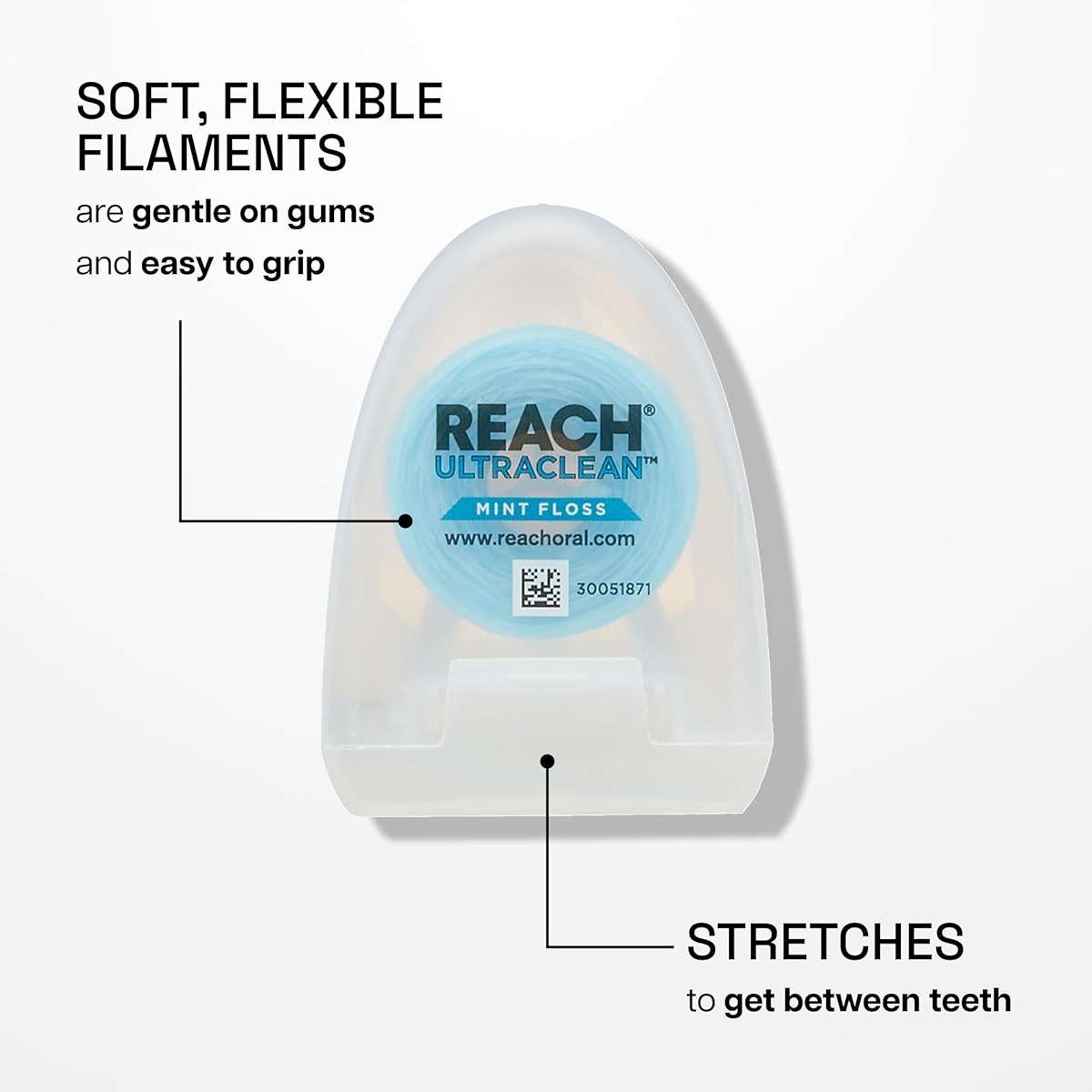 REACH Ultraclean Dental Floss, Mint, Plaque Remover for Teeth, Shred Resistant, Waxed, Easy on Gums & Teeth, Mint, Oral Care, PFAS Free, for Adults & Kids, 1 Pack, 30 yd - Image 3