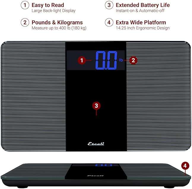 Escali Extra Wide Digital Bathroom Scale for Body Weight with Wide Platform for Natural Stance and Stability, High Capacity of 400 lb, Batteries Included - Image 2