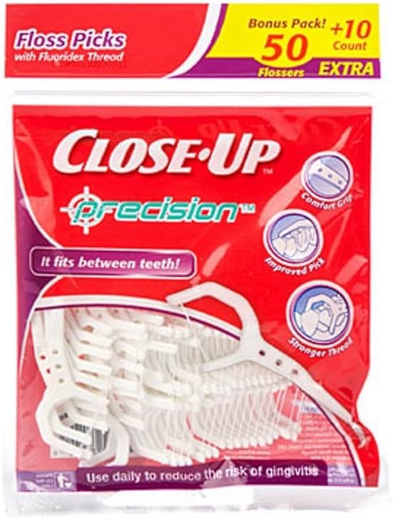 Close-Up Precision Floss Picks w/ Flouridex Thread, 60 Count, Pack of 2 (120 Flossers) | Flouridex Thread, 120 Flossers Total - Product Image