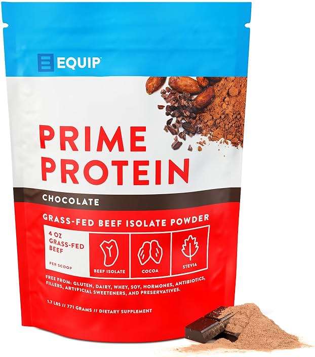 Equip Foods Prime Protein Powder | Clean, Grass Fed Beef Protein Powder | Carnivore Protein Isolate | Paleo, Keto Friendly | Gluten & Dairy Free | Helps Build & Repair Tissue | 30 Servings, Chocolate - Image 1