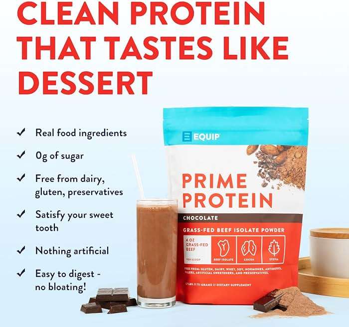 Equip Foods Prime Protein Powder | Clean, Grass Fed Beef Protein Powder | Carnivore Protein Isolate | Paleo, Keto Friendly | Gluten & Dairy Free | Helps Build & Repair Tissue | 30 Servings, Chocolate - Image 3
