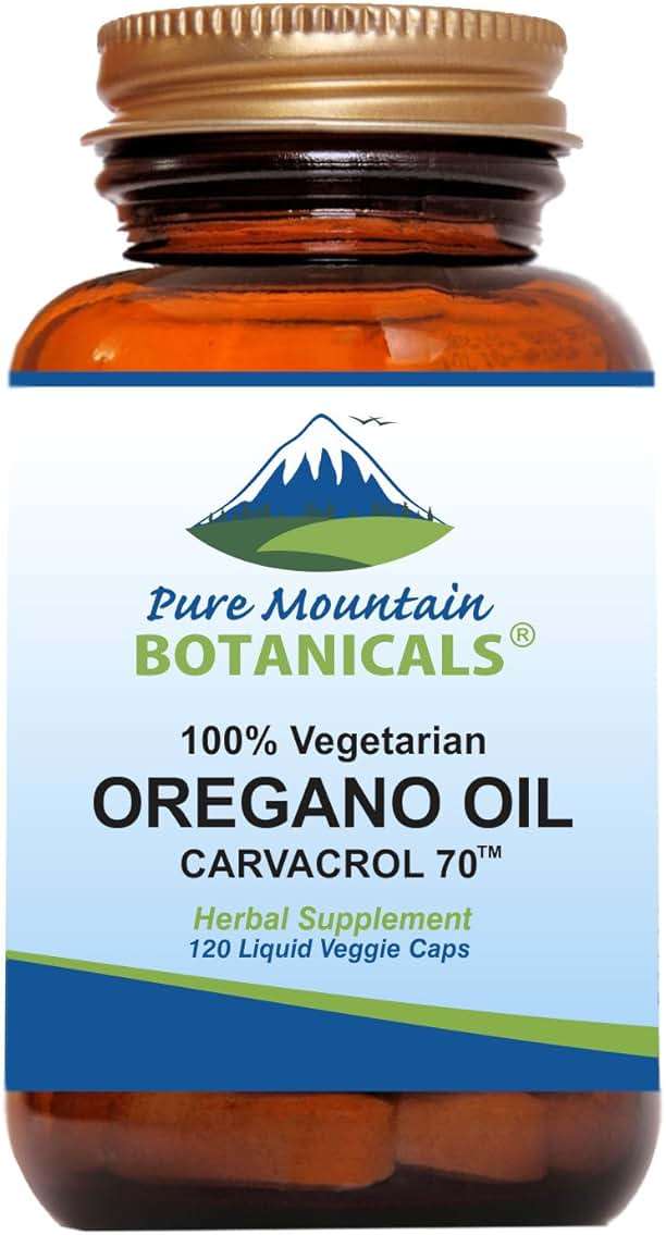Pure Mountain Botanicals Oregano Oil Capsules - 120 Vegan Caps - 510mg Oil of Oregano - Carvacrol 70% - Kosher Herbal Supplement - Image 1