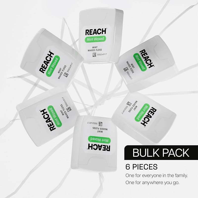 REACH Waxed Dental Floss, Mint, Plaque Remover for Teeth, Shred Resistant, Floss Slides Smoothly, Easy to Use, Waxed, Deep Cleaning Teeth, Oral Care, PFAS Free, for Adults & Kids, 6 Pack, 55 yd - Image 6