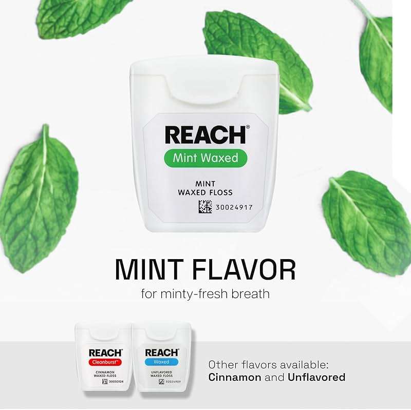 REACH Waxed Dental Floss, Mint, Plaque Remover for Teeth, Shred Resistant, Floss Slides Smoothly, Easy to Use, Waxed, Deep Cleaning Teeth, Oral Care, PFAS Free, for Adults & Kids, 6 Pack, 55 yd - Image 8