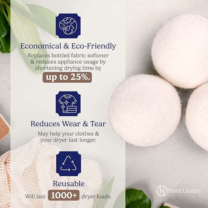 Handy Laundry Wool Dryer Balls - Natural Fabric Softener, Reusable, Reduces Clothing Wrinkles and Saves Drying Time, Better Alternative to Plastic Balls and Liquid Softener (Pack of 6) - Image 3