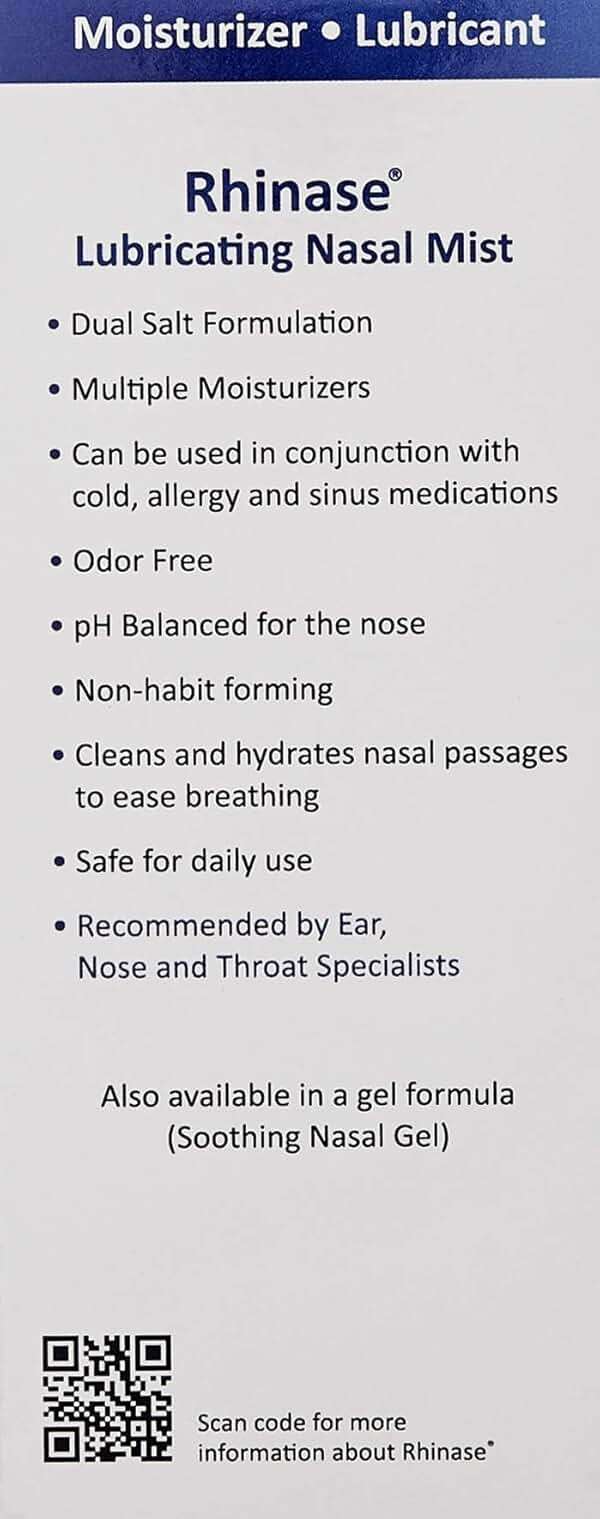 Rhinase Allergy Relief Saline Nasal Spray – Steroid Free, Dual Wetting Agent & Salt Formulation, 300 Sprays for Dry Nose, Allergy, nosebleeds from Nasal Dryness - Image 2