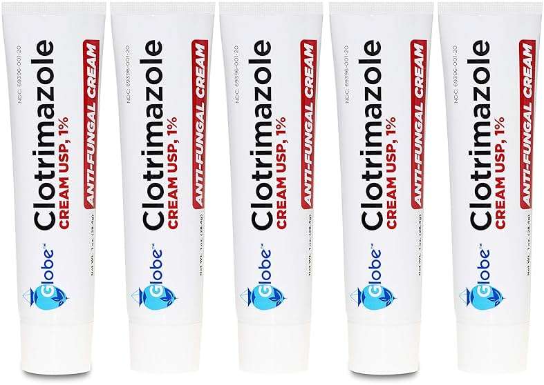 Globe Clotrimazole Antifungal Cream 1% USP (1 oz), Anti Fungal Treatment, Relieves Itching, Burning, Cracking and Scaling Associated Athletes Foot, Jock Itch, Ringworm and More (Pack of 5) - Image 1