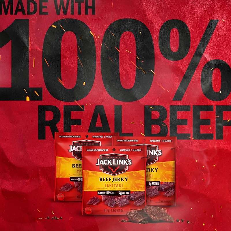 Jack Link's Teriyaki Beef Jerky Multipack - (5 Pack) 0.625 oz Bags - Ready to Eat Real Meat Protein Snacks - 7g Protein per Serving - Made with 100% Real Beef - Image 4