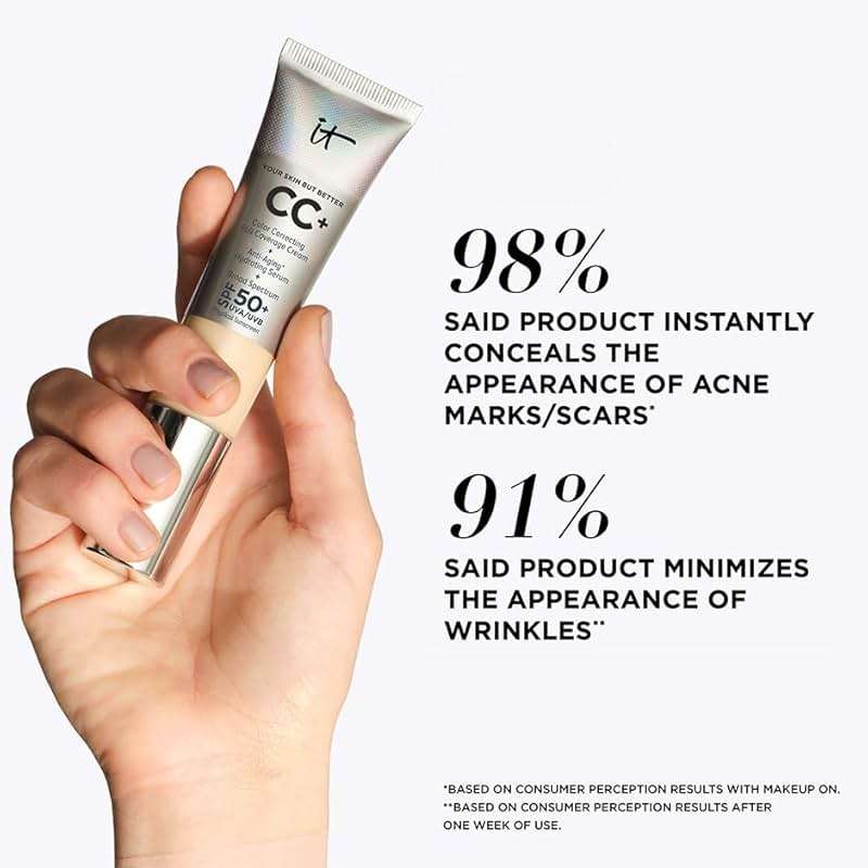 IT Cosmetics CC+ Cream - Natural Full Coverage Foundation With SPF 50+, Color Corrector & Anti-Aging Hydrating Serum, Hyaluronic Acid + Peptides, Lightweight Up To 24H Wear, All Skin Types - Image 7