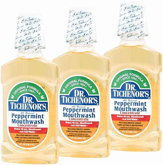Dr. Tichenor's Peppermint Mouthwash Concentrate - Oral Rinse for Bad Breath and Oral Health With a Minty Punch for Soothing Relief of Minor Sore Throat Irritation - 8 Ounce (Pack of 3) - Image 1