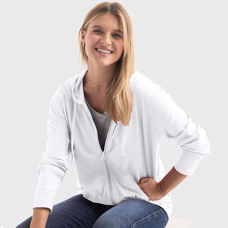 Hanes Women’s Slub Knit Full-Zip Hoodie, Textured Cotton Zip-Up T-Shirt Hoodie for Women - Image 5