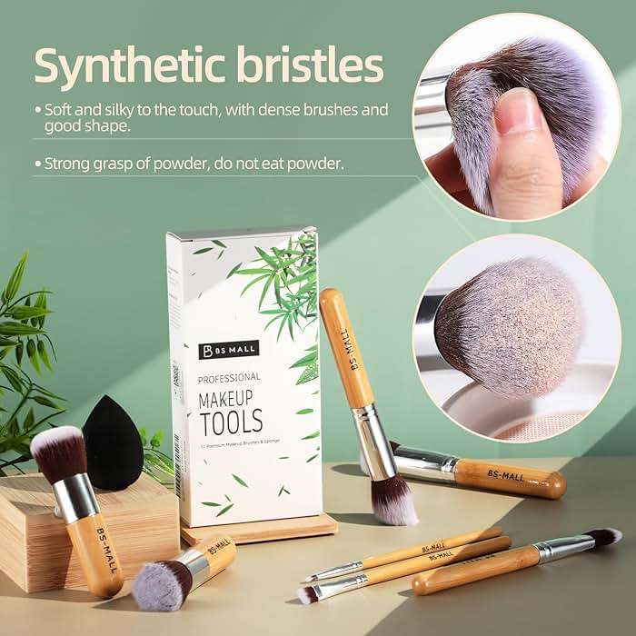 BS-MALL Makeup Brush Set 11 Pcs Makeup Sponge, Professional Bamboo Makeup Brushes for Foundation, Powder, Blush, Concealer, Eyeshadow & Blending, Ideal for Travel, Beginners & Makeup Artists - Image 2