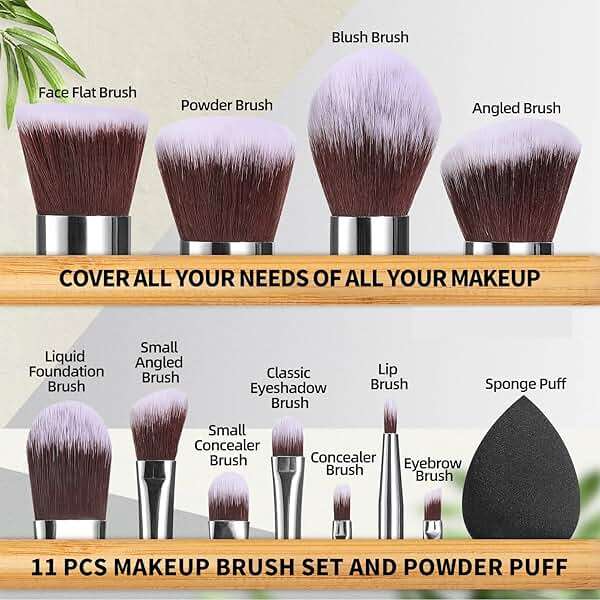 BS-MALL Makeup Brush Set 11 Pcs Makeup Sponge, Professional Bamboo Makeup Brushes for Foundation, Powder, Blush, Concealer, Eyeshadow & Blending, Ideal for Travel, Beginners & Makeup Artists - Image 4