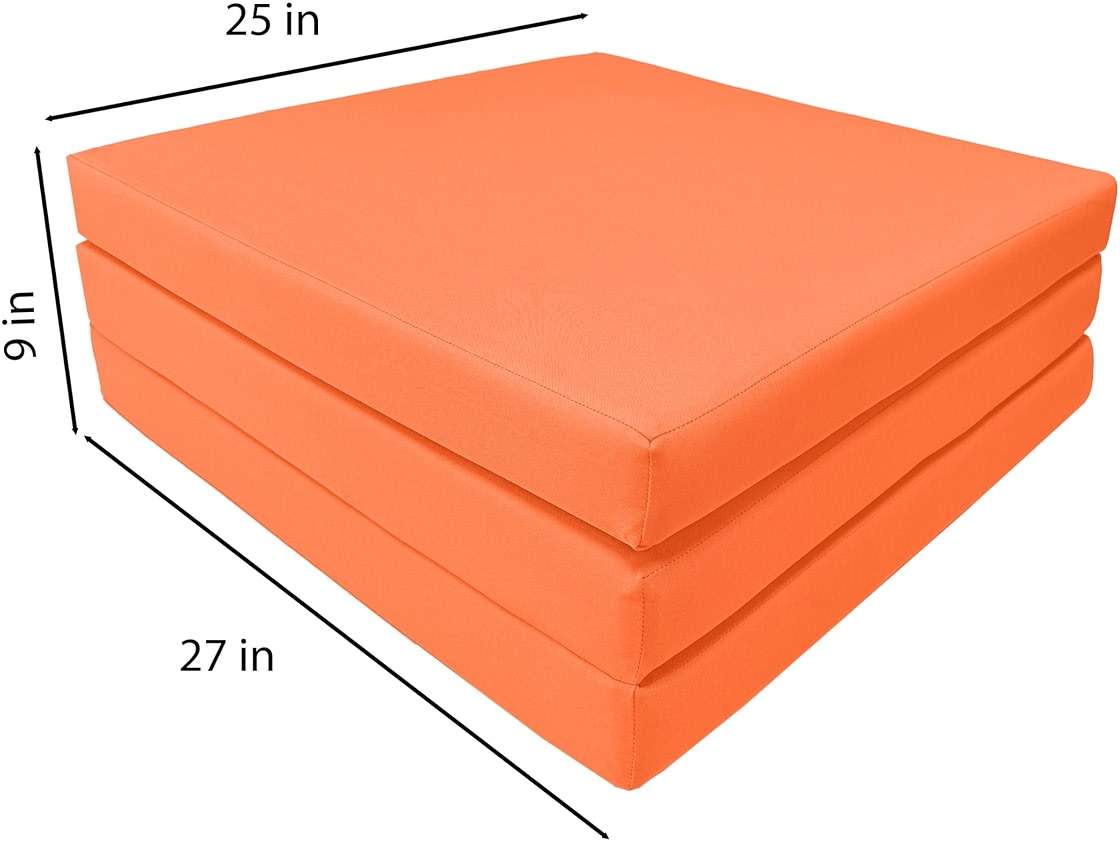 D&D Futon Furniture Trifold Foam Beds, Floor Tri-Fold Bed, Foldable Shikibuton Mattress Cushion Topper Mat for Space Saving Sleepover 3x27x75 in, Orange - Image 3