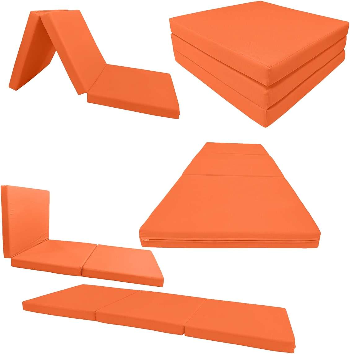 D&D Futon Furniture Trifold Foam Beds, Floor Tri-Fold Bed, Foldable Shikibuton Mattress Cushion Topper Mat for Space Saving Sleepover 3x27x75 in, Orange - Image 6