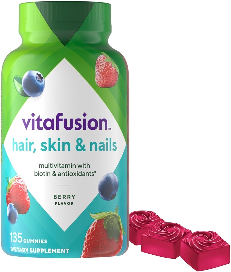 Vitafusion Gorgeous Hair, Skin & Nails Multivitamin Gummy Vitamins, plus Biotin and Antioxidant vitamins C&E, Raspberry Flavor, 135ct (45 day supply), from America’s Number One Gummy Vitamin Brand - Product Image
