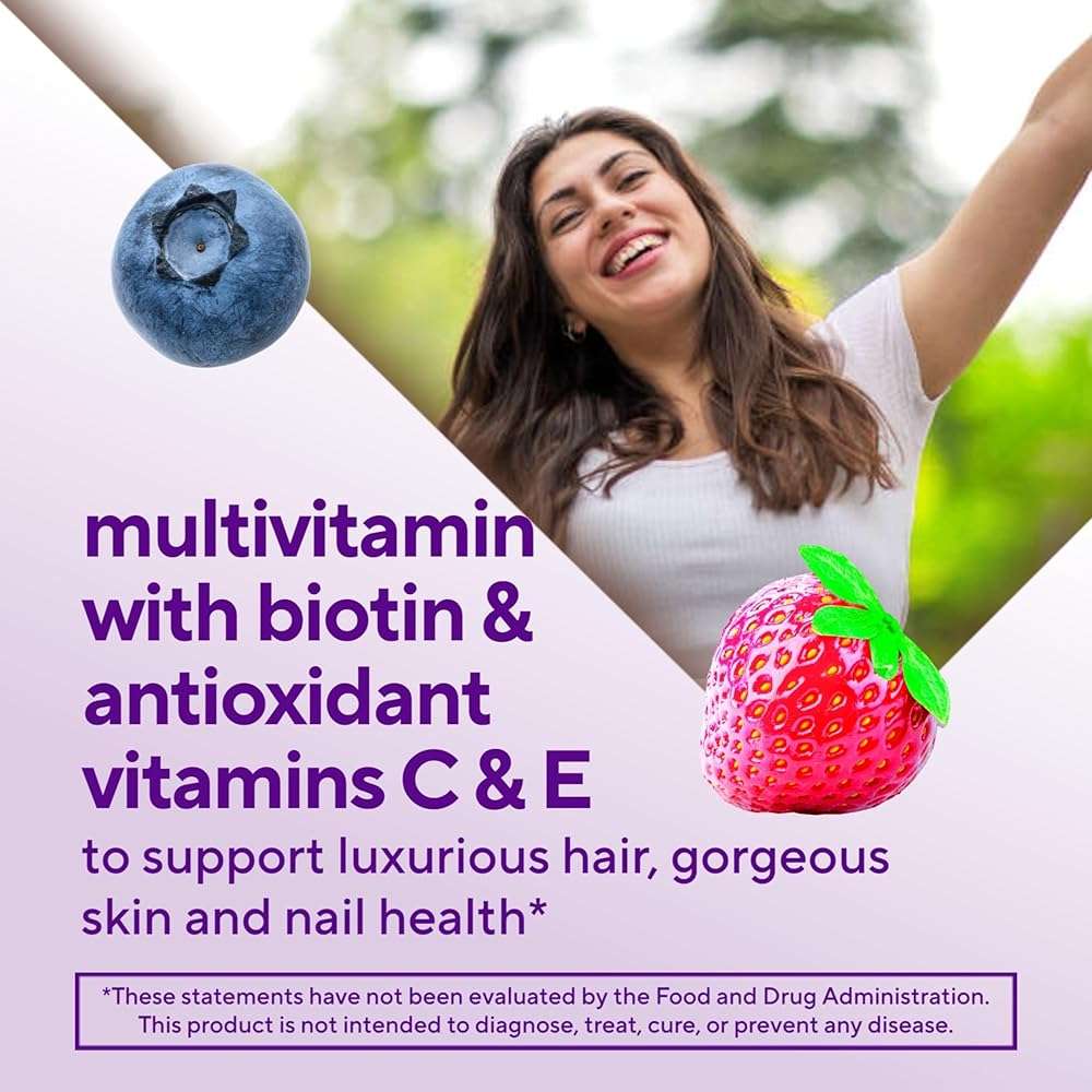 Vitafusion Gorgeous Hair, Skin & Nails Multivitamin Gummy Vitamins, plus Biotin and Antioxidant vitamins C&E, Raspberry Flavor, 135ct (45 day supply), from America’s Number One Gummy Vitamin Brand - Image 3