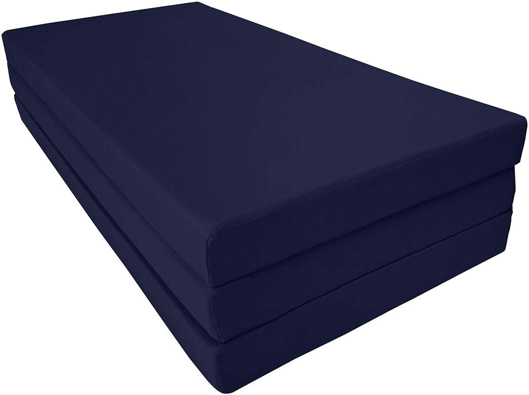 D&D Futon Furniture Portable Trifold Mattress, Foldable Foam Mattresses Small Space Saving Guest, Floor Fold Out Bed Ottoman, 4 inch Folding Cushion Pad Camping RV (Full Size 4x54x75, Navy Blue) - Image 3