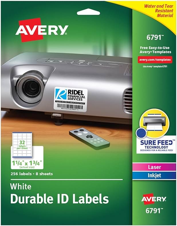 Avery Durable ID Labels, Permanent Adhesive, 1-1/4" x 1-3/4", Pack of 256 (6791) - Product Image