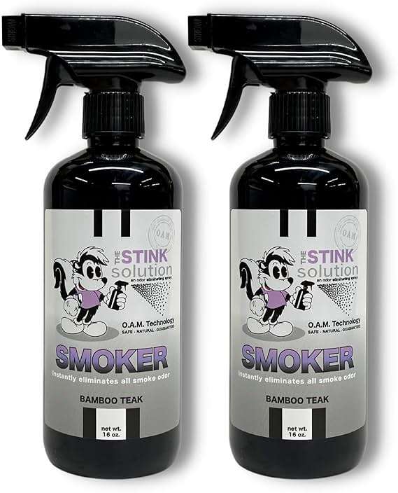 The Stink Solution Smoke Odor Eliminator Spray - Completely Remove Smoke Smell From House, Car, Clothes, Hands, Hair, & More - Best Odor Eliminator For Smoke - Bamboo Teak Fragrance - 2 16 oz Bottles - Image 1
