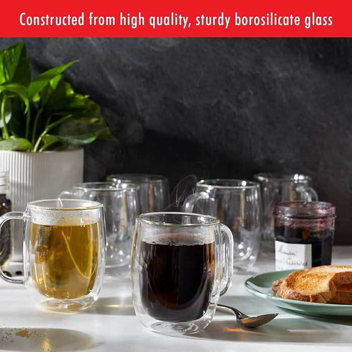 ZWILLING Sorrento Plus 2-pc Double-Wall Glass Coffee Mug Set, 12-oz, 355ml, Clear - Image 2