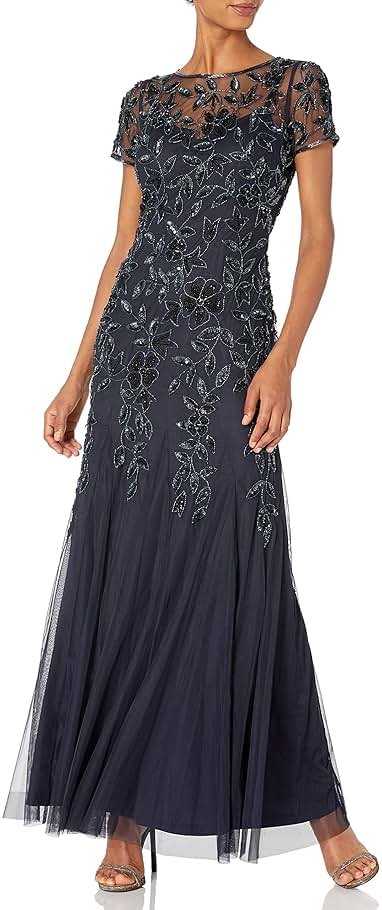Adrianna Papell Womens Floral Beaded Godet Gown - Product Image