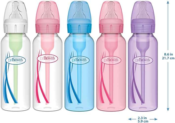 Dr. Brown's Natural Flow Anti-Colic Options+ Narrow Baby Bottle, 8 oz/250 mL, with Level 1 Slow Flow Nipples, 0m+, 4 Pack - Image 2