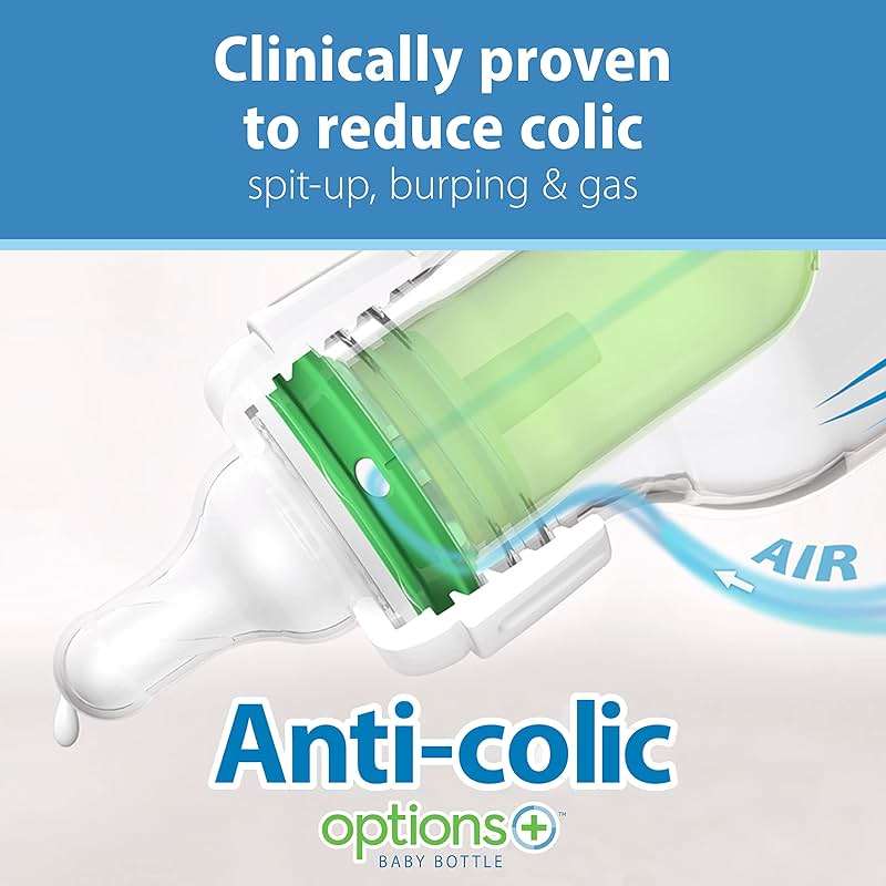 Dr. Brown's Natural Flow Anti-Colic Options+ Narrow Baby Bottle, 8 oz/250 mL, with Level 1 Slow Flow Nipples, 0m+, 4 Pack - Image 4