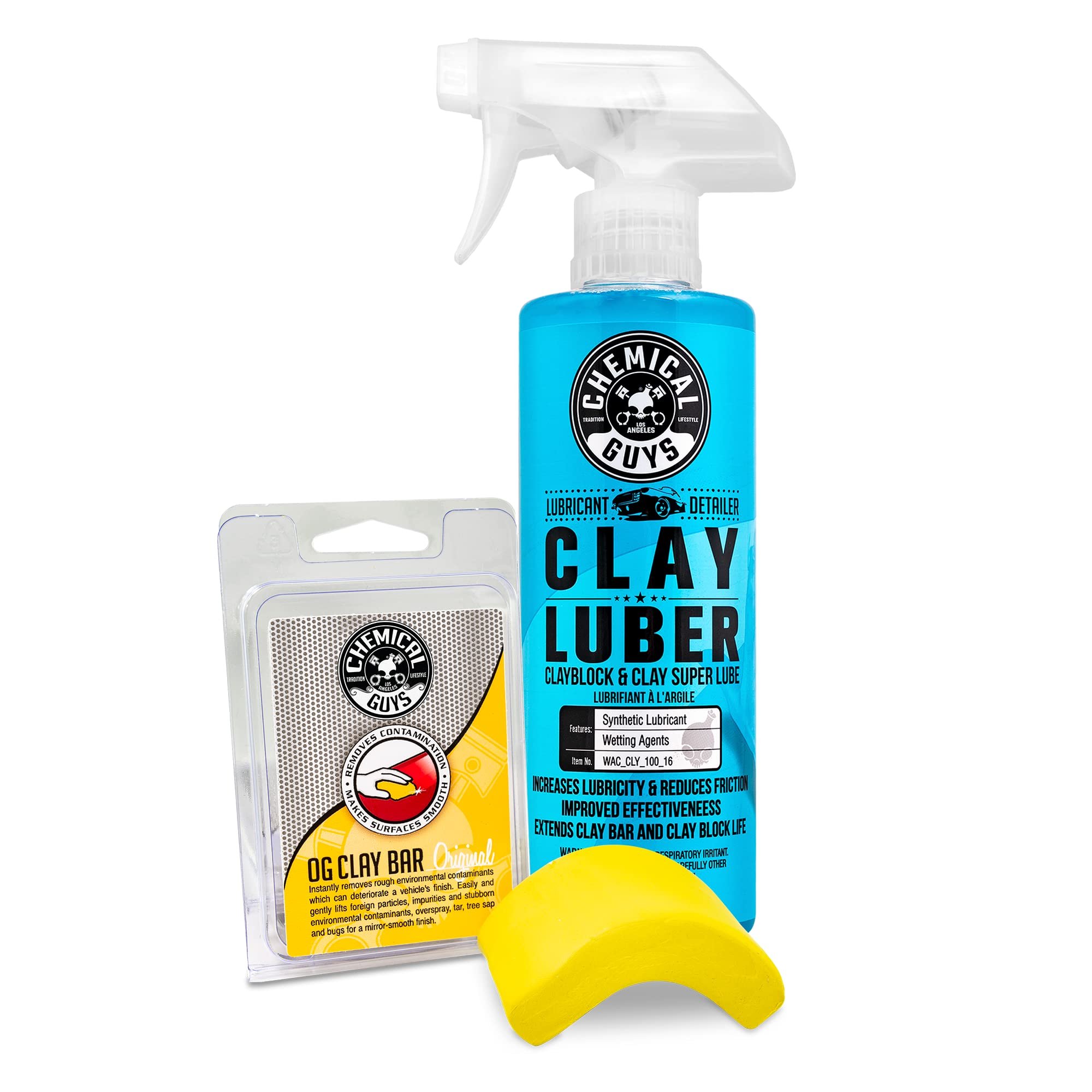 Chemical Guys Clay Bar and Luber Synthetic Lubricant Kit - Light/Medium Duty OG Clay Bar for Removing embedded dirt from Paint, Glass, and Metal, Essential Detailing Accessory - 2 Items - Product Image