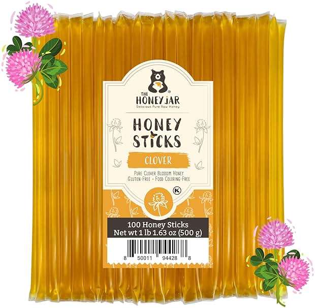 The Honey Jar Plain Honey Sticks - Pure Honey Straws For Tea, Coffee, or a Healthy Treat - One Teaspoon of Flavored Honey Per Stick - Made In The USA with Real Honey - (100 Count) - Image 1