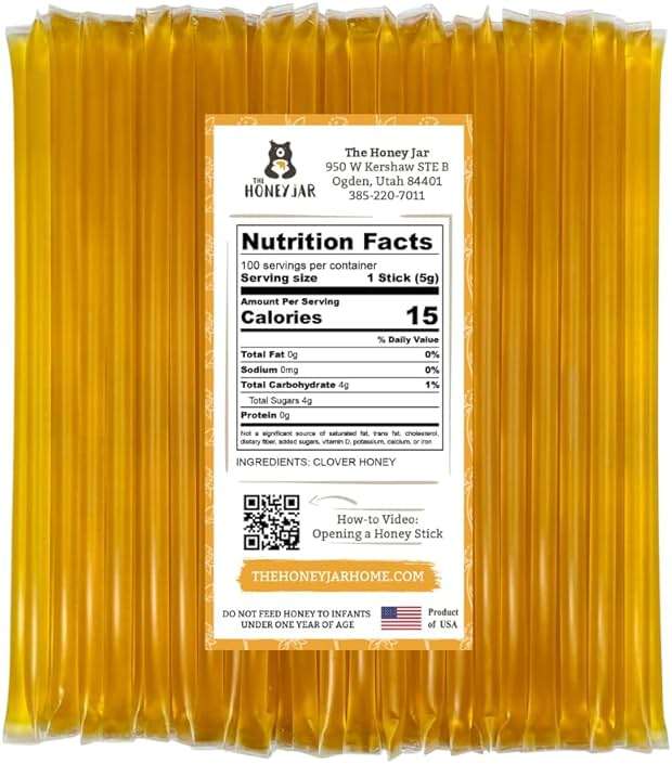 The Honey Jar Plain Honey Sticks - Pure Honey Straws For Tea, Coffee, or a Healthy Treat - One Teaspoon of Flavored Honey Per Stick - Made In The USA with Real Honey - (100 Count) - Image 2