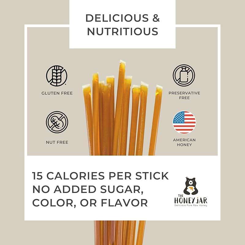 The Honey Jar Plain Honey Sticks - Pure Honey Straws For Tea, Coffee, or a Healthy Treat - One Teaspoon of Flavored Honey Per Stick - Made In The USA with Real Honey - (100 Count) - Image 5