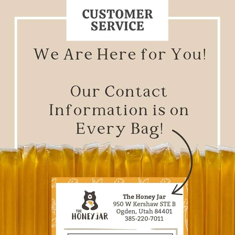 The Honey Jar Plain Honey Sticks - Pure Honey Straws For Tea, Coffee, or a Healthy Treat - One Teaspoon of Flavored Honey Per Stick - Made In The USA with Real Honey - (100 Count) - Image 7